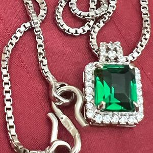 14k white gold finish Emerald necklace